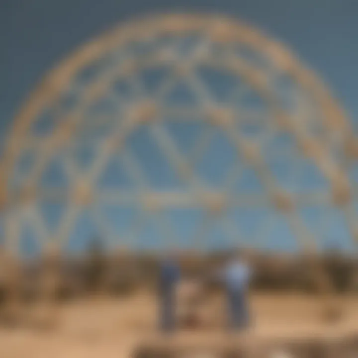 Small geodesic dome being assembled with precision and meticulous planning