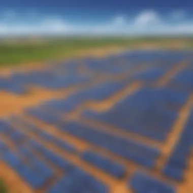 Solar energy farm under clear blue skies