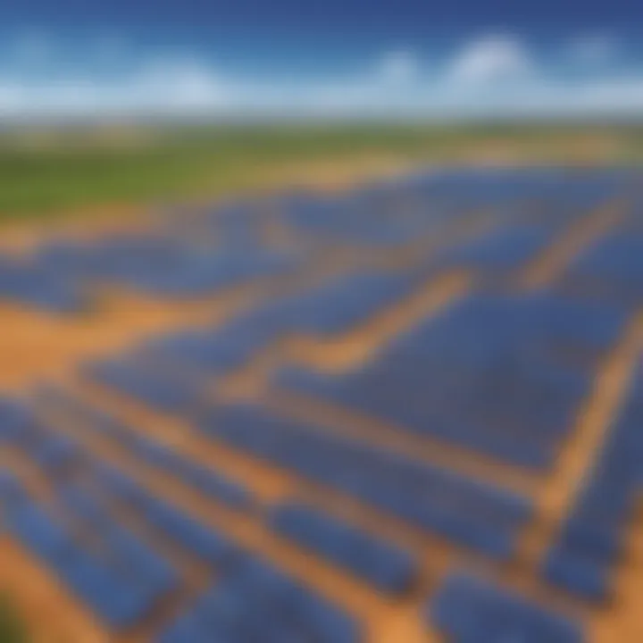 Solar energy farm under clear blue skies