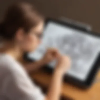 Teenager drawing on digital graphic tablet