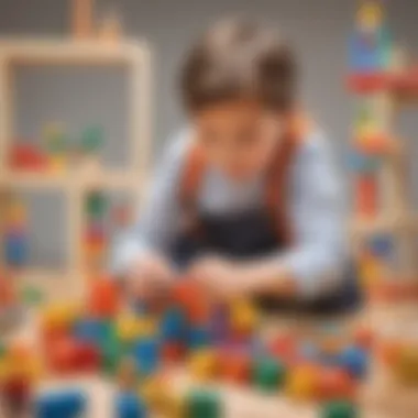 Child constructing a building with colorful blocks