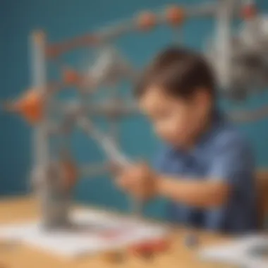 Engineering Creation Preschooler building from a STEM book on engineering