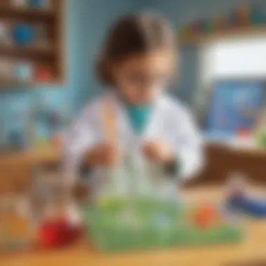 Preschooler experimenting from a STEM book on science