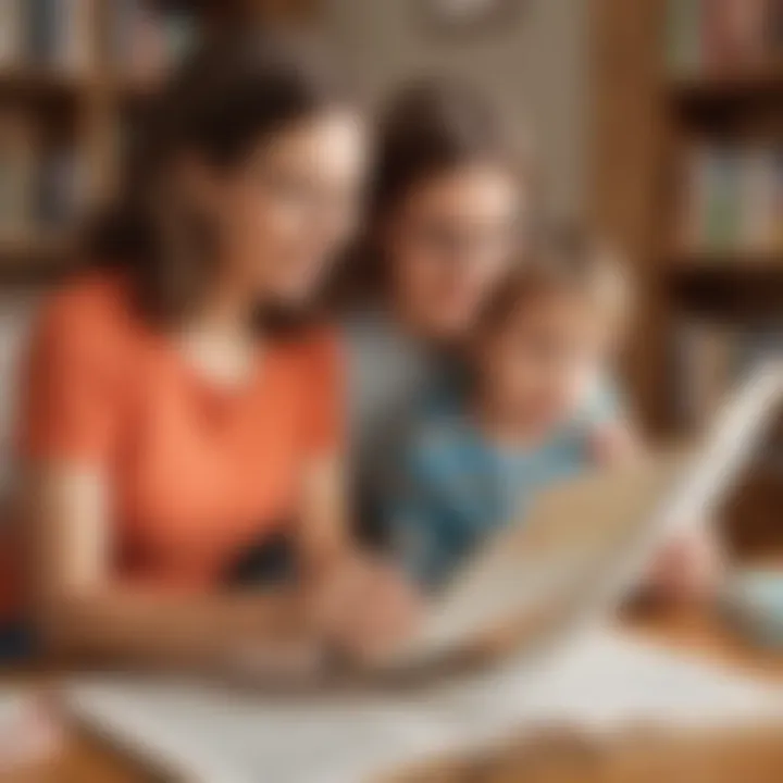 Illustration of a parent and child engaging in a reading activity together