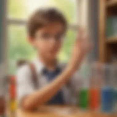 Young boy conducting a science experiment with test tubes