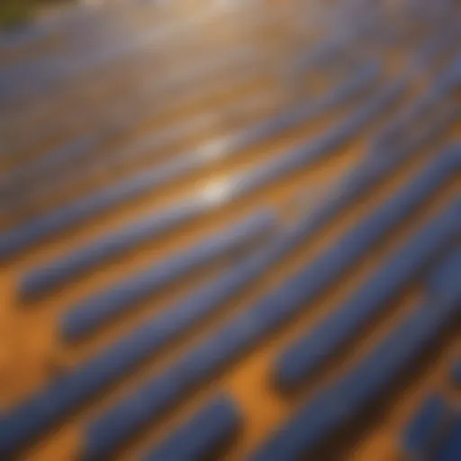 Aerial view of a solar farm showcasing solar panels under the bright sun