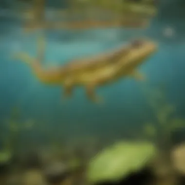 Tadpole swimming in clear water