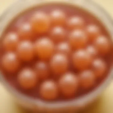 Tapioca pearls soaking in rich syrup