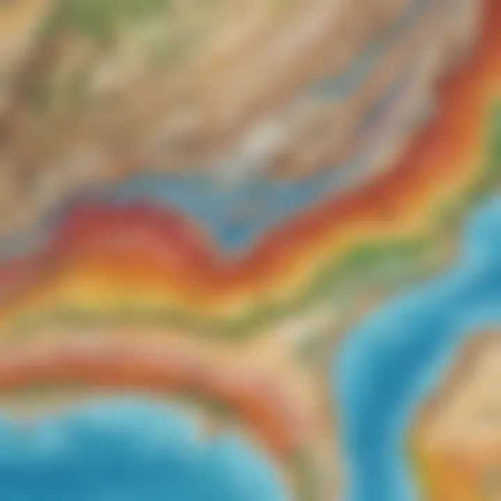 A colorful geological map showcasing Earth's various features and formations