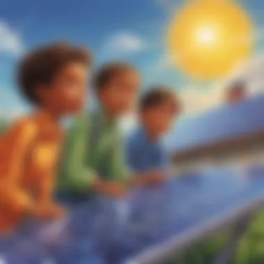 Children observing solar panels