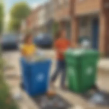 Kids Engaged in Recycling Practices Children using recycling bins