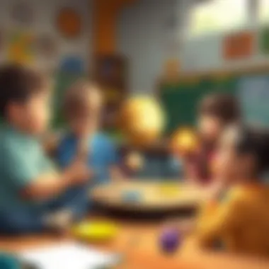 Interactive Learning in Action Children engaging with a model of the solar system in a classroom