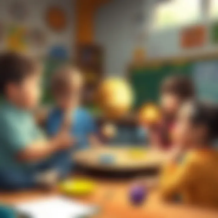 Interactive Learning in Action Children engaging with a model of the solar system in a classroom