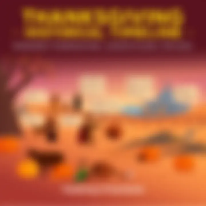 Illustration of a Thanksgiving timeline depicting historical events.
