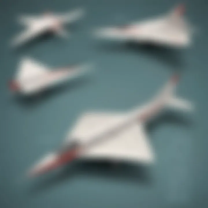 Diagrams illustrating the principles of aerodynamics as applied to paper airplanes