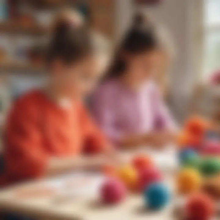 Children engaged in a pom pom crafting activity