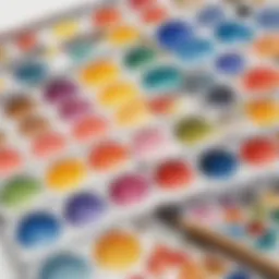 An array of watercolor paints in vibrant colors on a palette