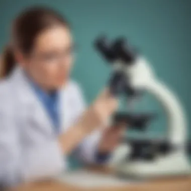 Veterinary professional examining a sample under a microscope