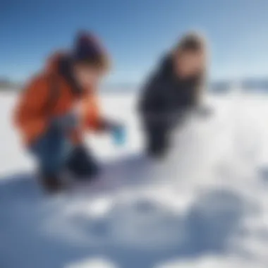 An engaging visual of children experimenting with water temperature to create snow-like formations.