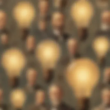 A historical montage showcasing different inventors who contributed to the development of the light bulb.