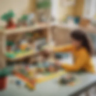 A STEM-themed LEGO station with educational materials and activity instructions.