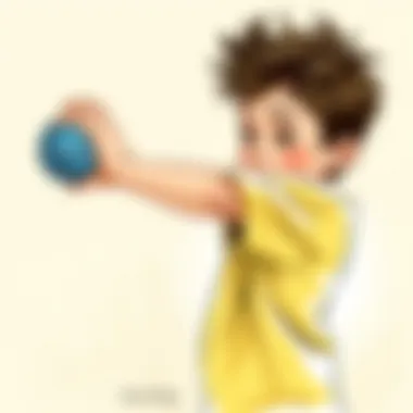 A child demonstrating the proper throwing technique with a vibrant ball