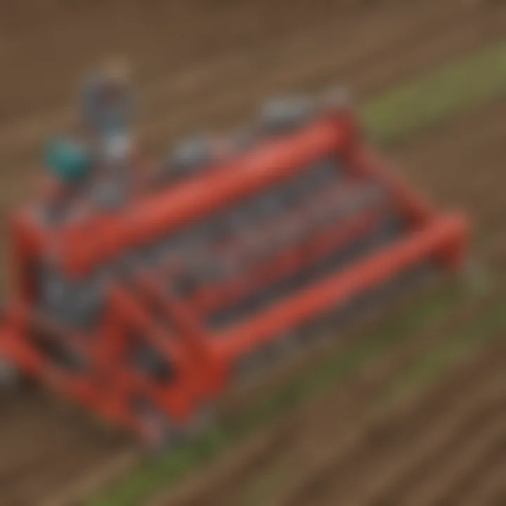 A close-up view of the intricate mechanisms within planting machines.