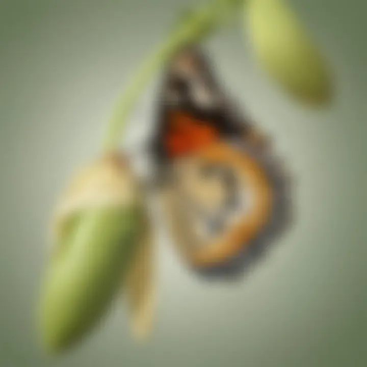 A butterfly emerging from its chrysalis.