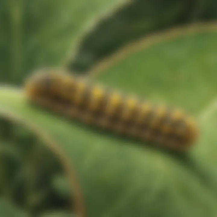 A close-up of a caterpillar on a leaf.