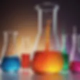 A lab beaker filled with colorful liquids showcasing the variety of substances used in experiments.