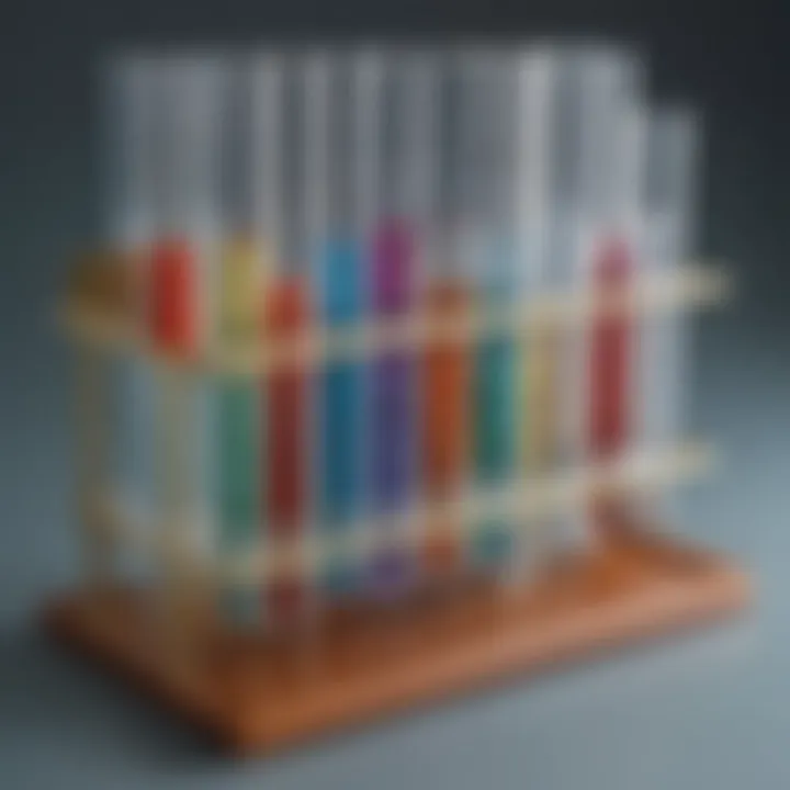 A collection of test tubes arranged in a stand, highlighting their use in experiments.