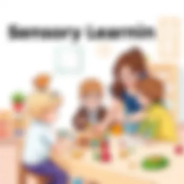 Guidance in Sensory Learning An educator guiding children through a sensory activity at a daycare table.