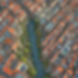 Aerial view of rainwater collecting in urban areas