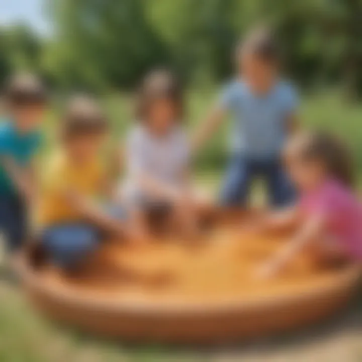 A group of children participating in a sensory play activity outdoors.