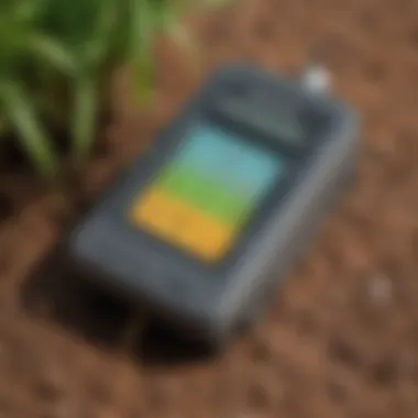 Close-up of a soil moisture sensor's digital readout