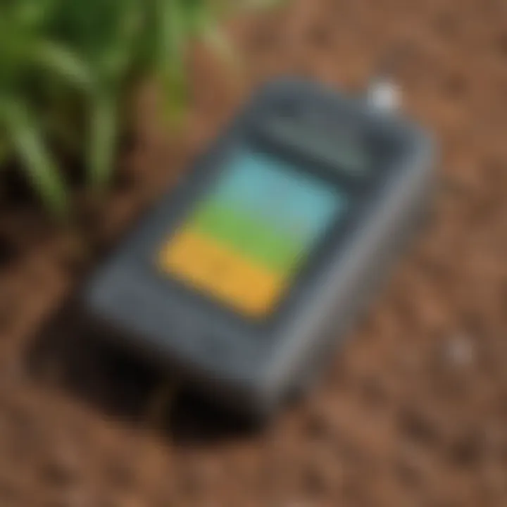 Close-up of a soil moisture sensor's digital readout