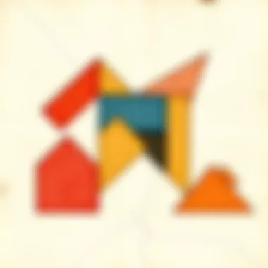 A vintage illustration depicting the history of tangrams