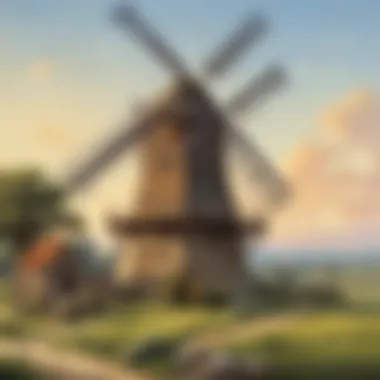 Historical depiction of an ancient windmill