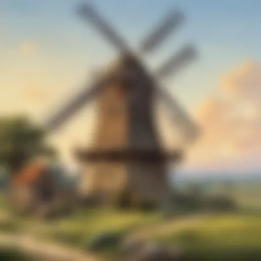 Historical depiction of an ancient windmill