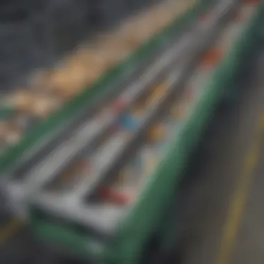 A conveyor belt system transporting recyclables to sorting stations.