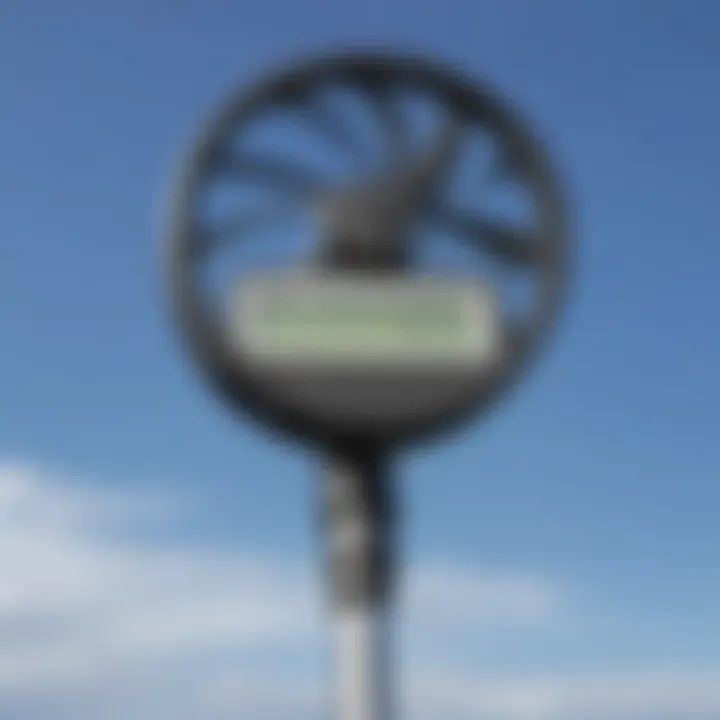 Modern digital anemometer displaying real-time wind speed data