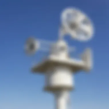 Anemometer on a Meteorological Tower Anemometer installation on a meteorological tower