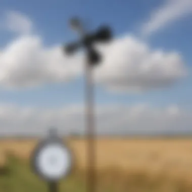 Traditional Anemometer in Action Traditional anemometer measuring wind speed in an open area