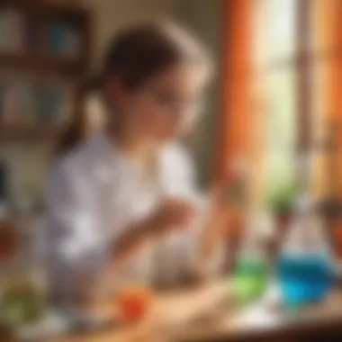 Young girl conducting a chemical experiment at home