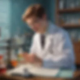 Illustration showing a young scientist formulating a hypothesis in a laboratory setting