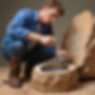 Geologist using hammer and chisel to break open a geode