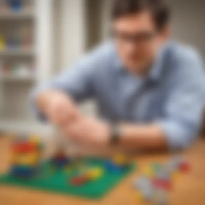 An educator demonstrating math concepts using Legos