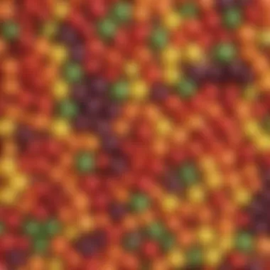 Close-up of vibrant Skittles displaying different flavors