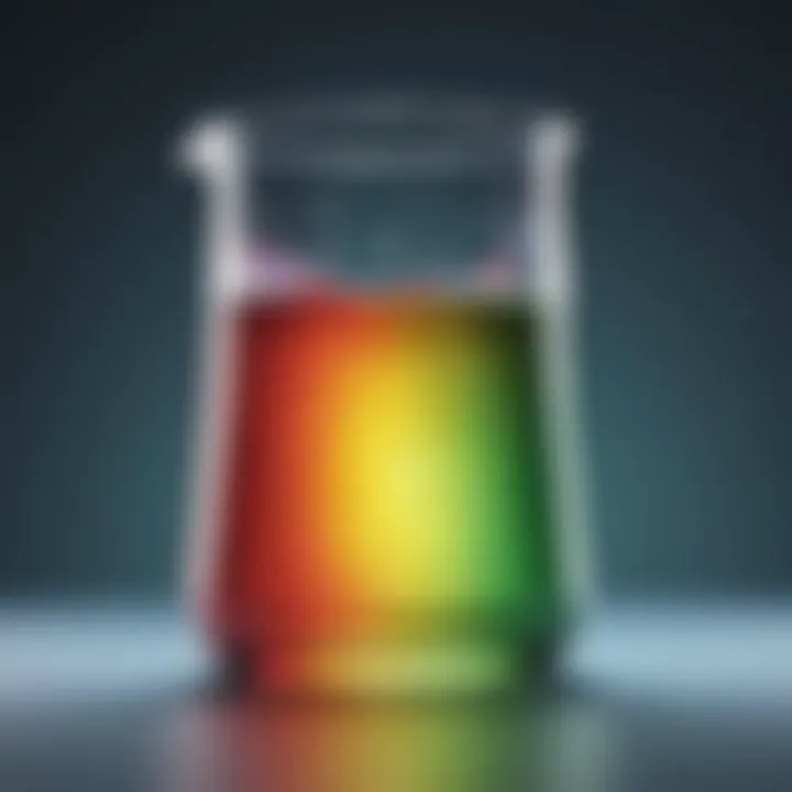 Colorful chemical reaction in glass beaker