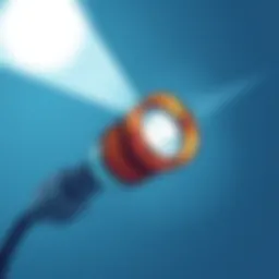 Close-up of a voice-activated flashlight in action
